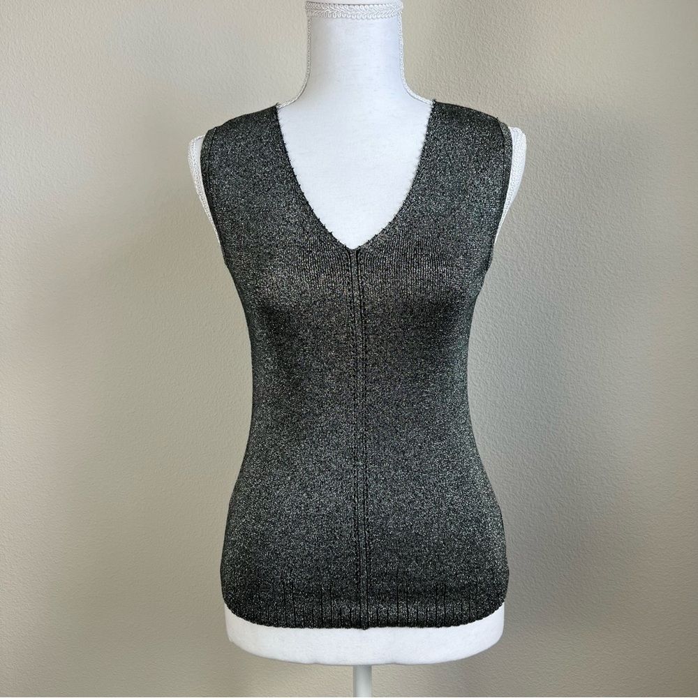 The Limited Metallic Knit‎ Tank Beaded V-Neck Sleeveless Silver Size S/M